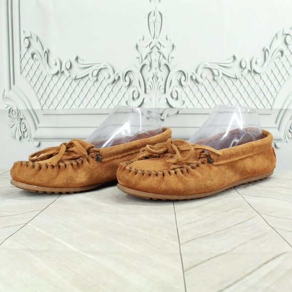 Minnetonka Kilty Brown Suede Cushioned Slip On Moccasins Slippers Size 8 - Picture 2 of 9